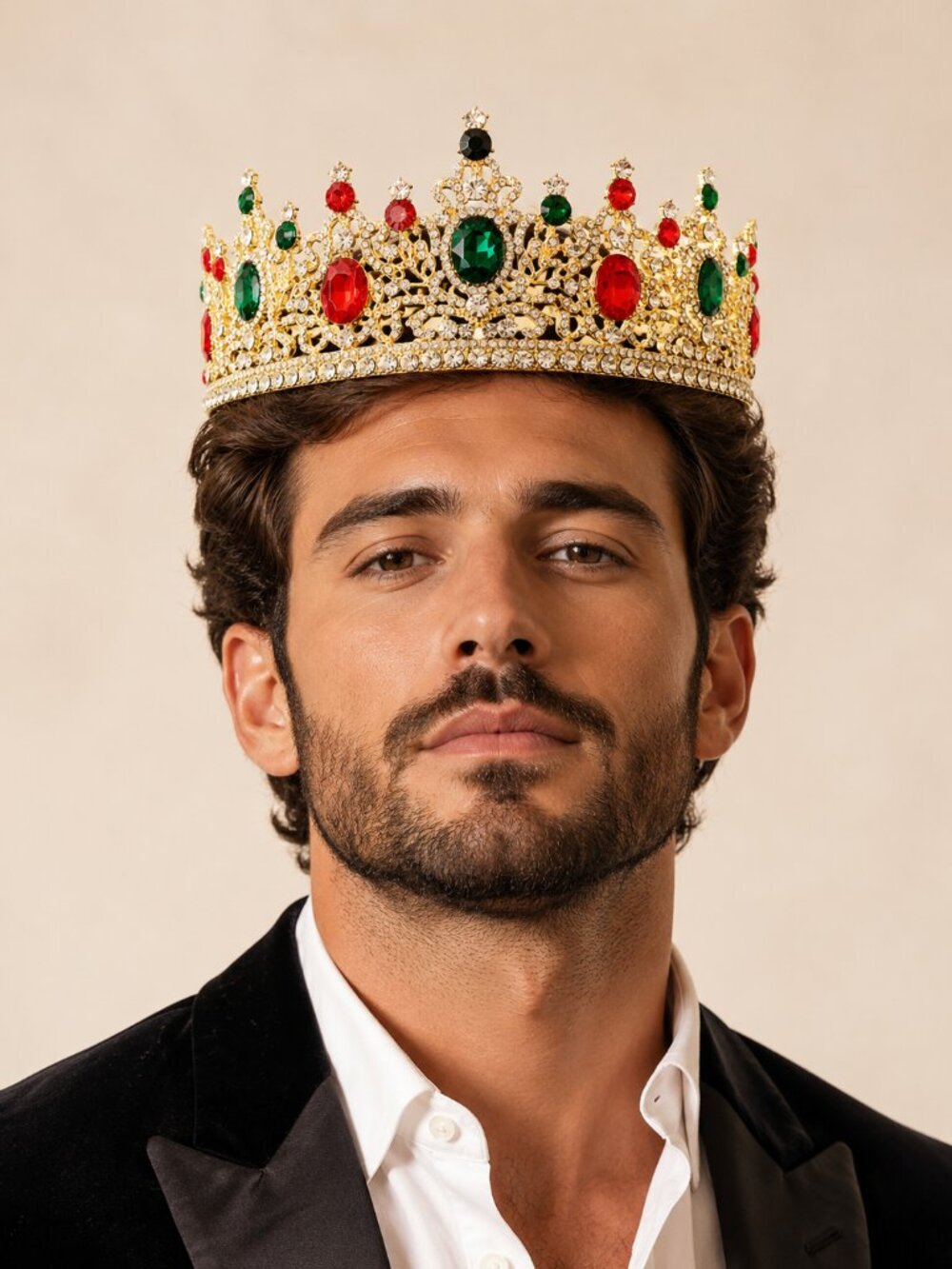 Men’s Christmas Crown, Gold Red Green Crystal King Crown, Holiday Costume Crown